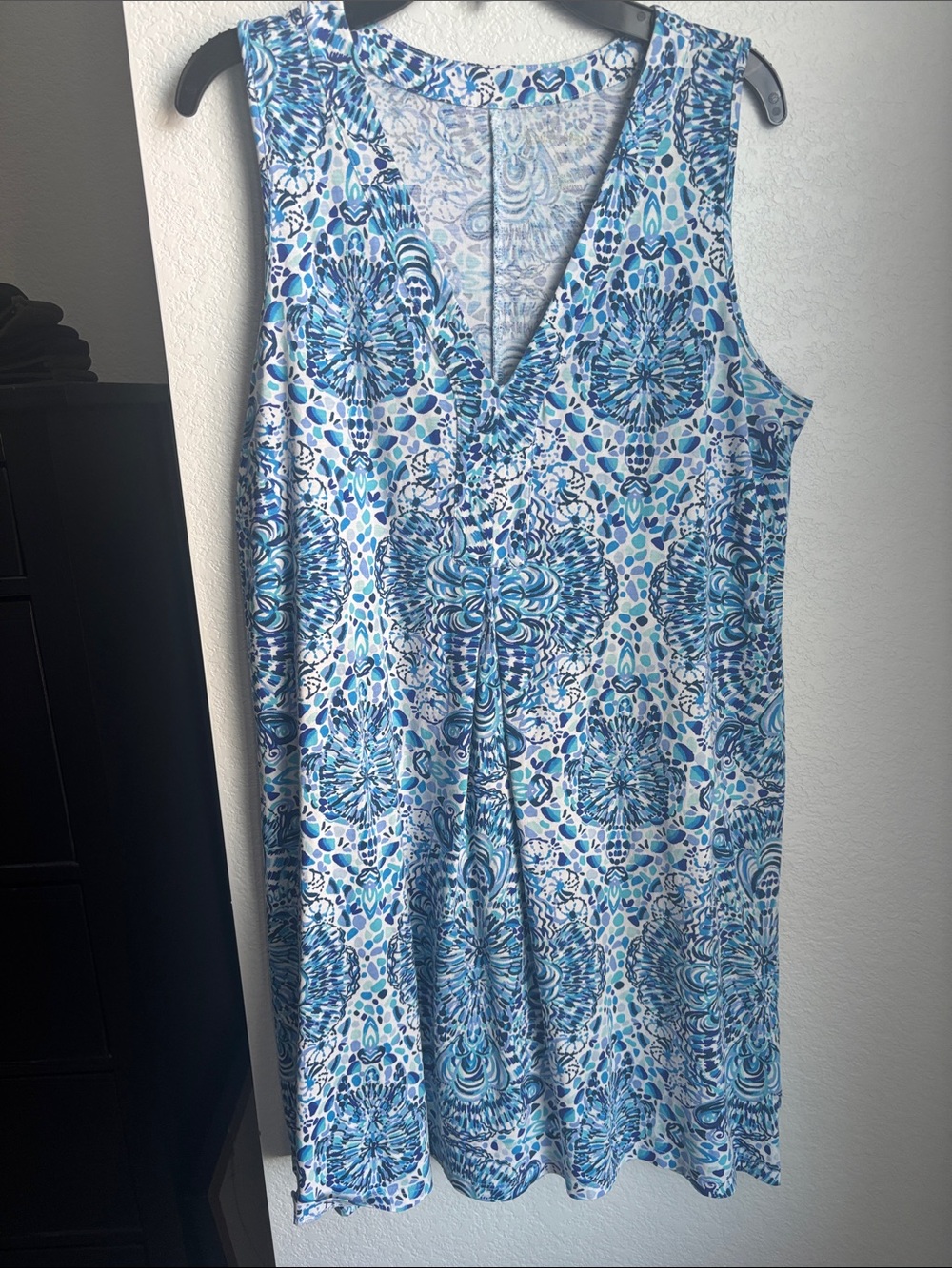 Lilly Pulitzer Blue and White Sleeveless V-Neck Mini Dress